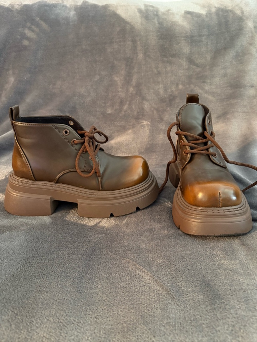 SHEIN Brown Lace-Up Chunky Platform Boots